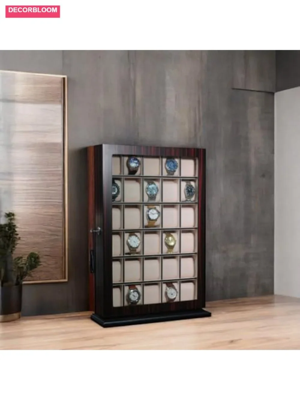 30 Piece Ebony Wood Watch Display Case Wall Hanging Storage Organizer Gift